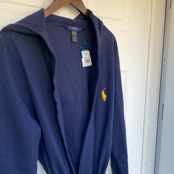 POLO RALPH LAUREN Navy Brushed Fleece Robe Size S/M - Picture 9 of 14